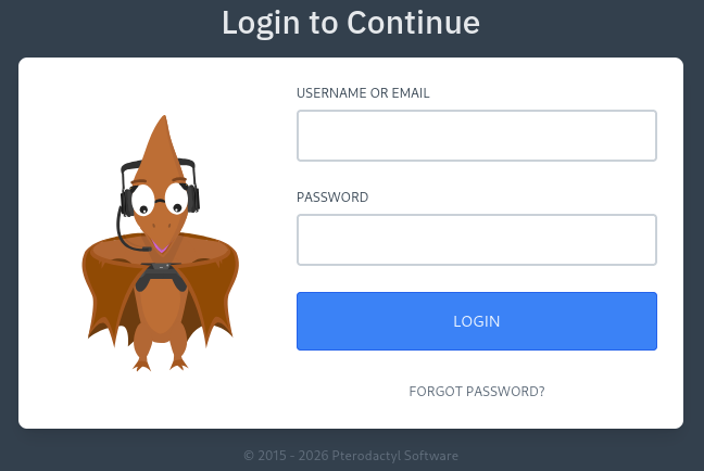 Login form to Pterodactyl Panel