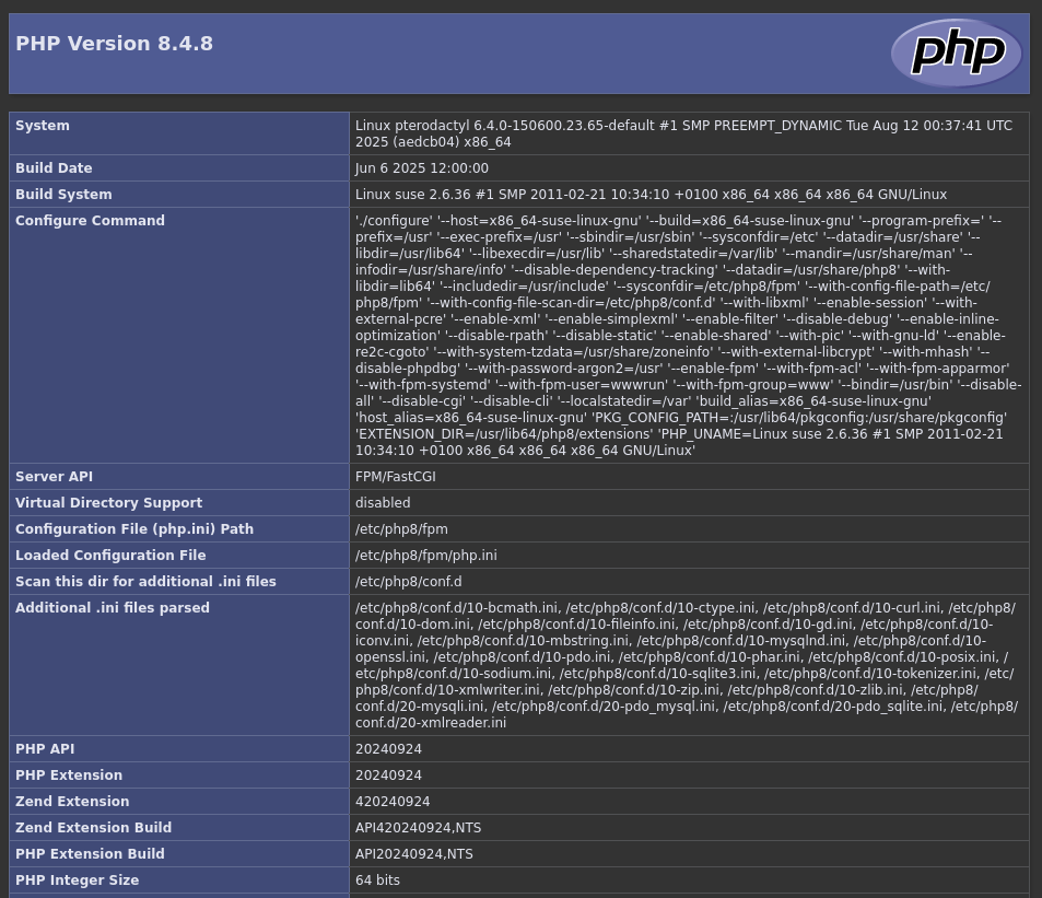 phpinfo on pterodactyl