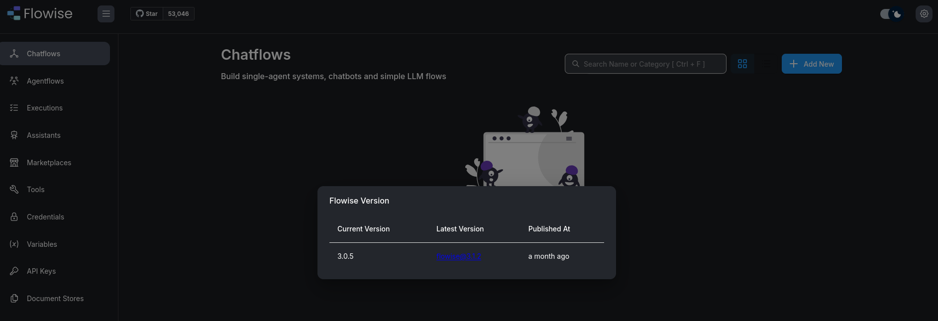 Flowise showing ersion 3.0.5