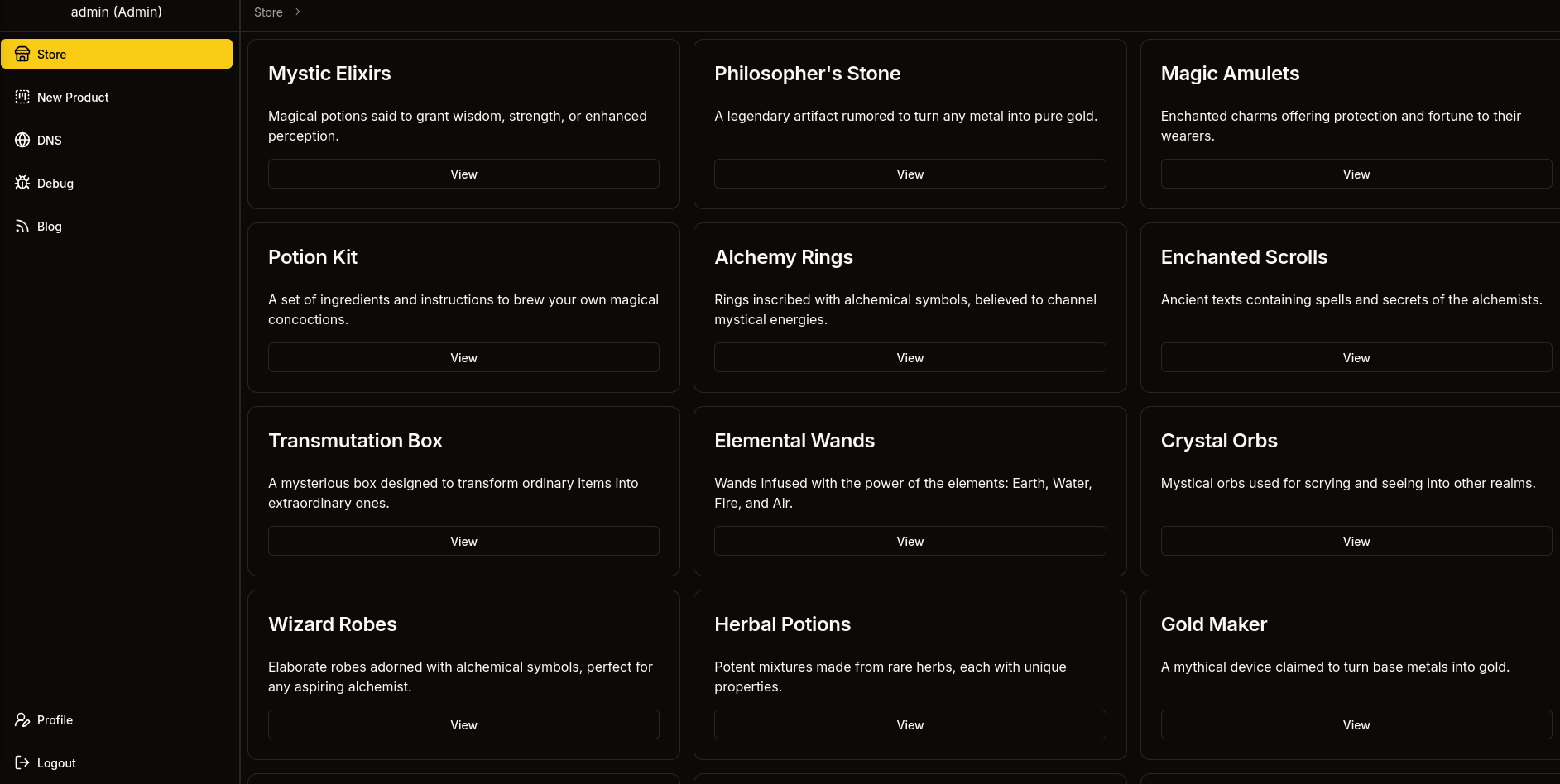 Admin Dashboard with additional features in the sidebar