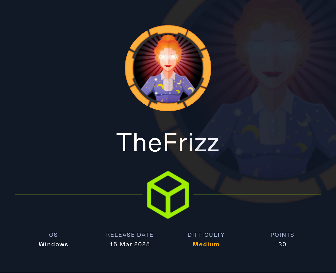 Machine Card showing TheFrizz as a medium Windows machine