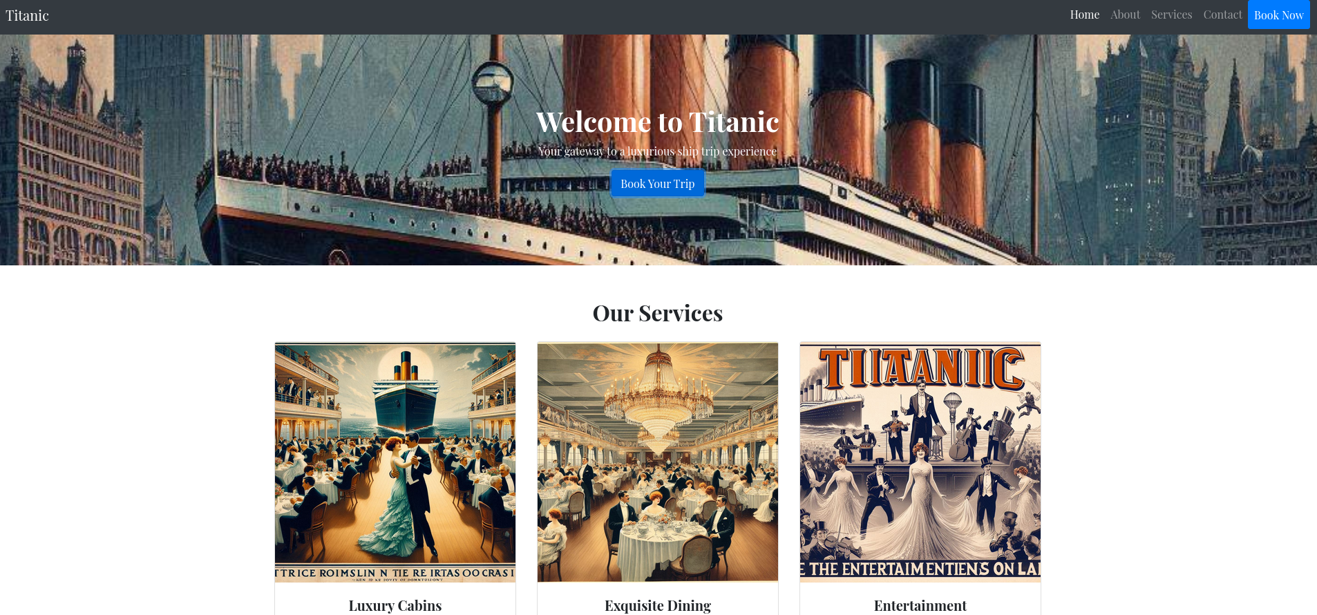 Web page for booking a trip on a ship