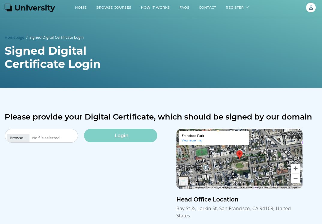 Login prompt with certificate