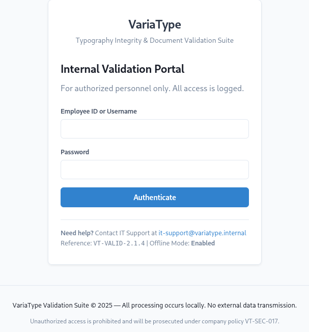 Login prompt to the VariaType portal