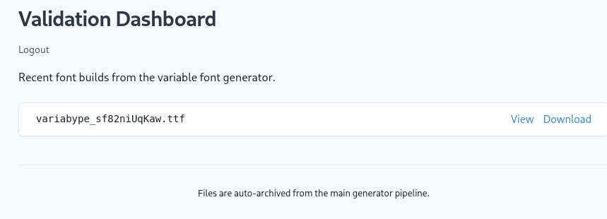 Validation dashboard showing all generated fonts with the option to view or download them