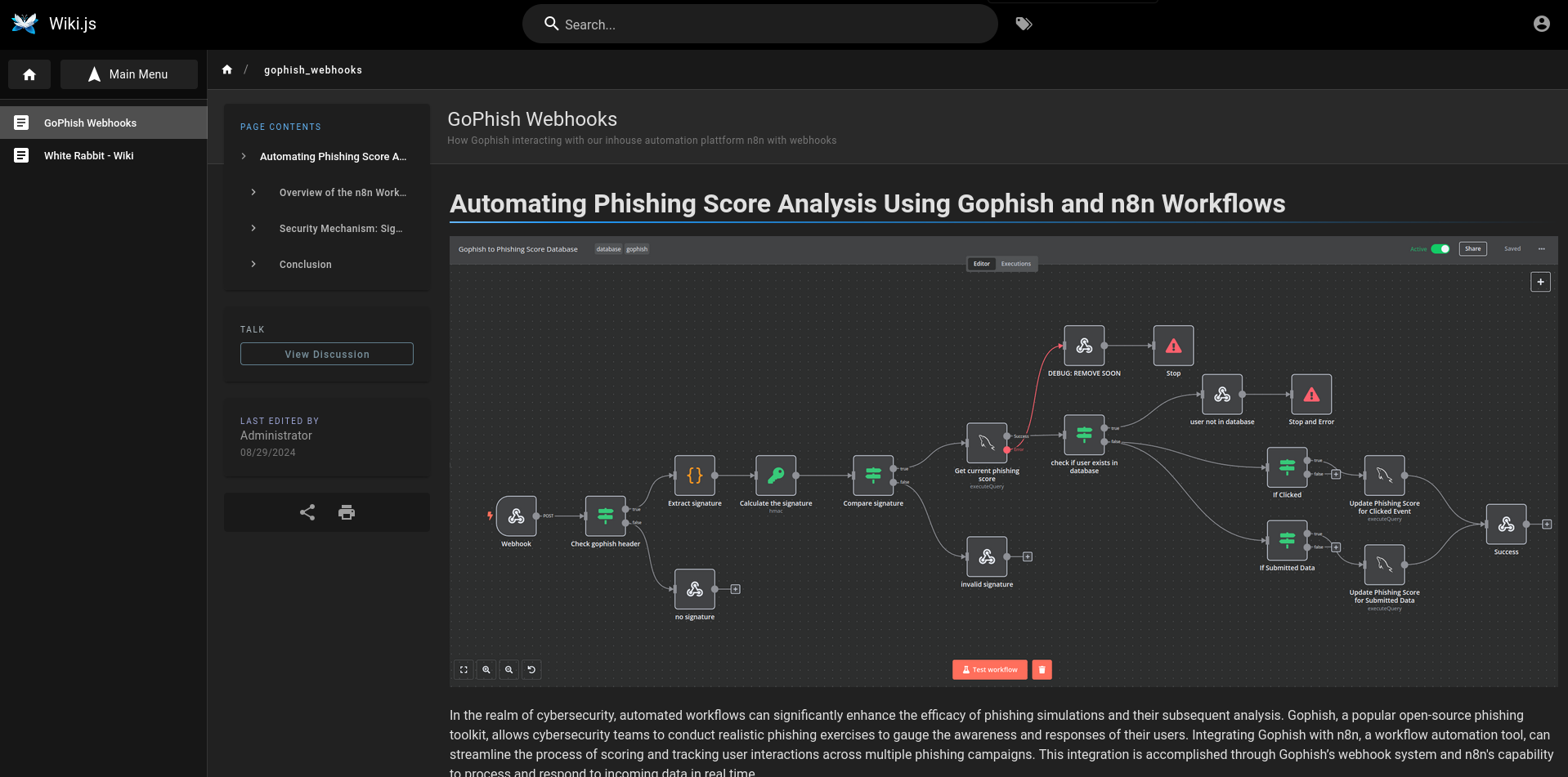 Wiki page for the GoPhish workflows in n8n